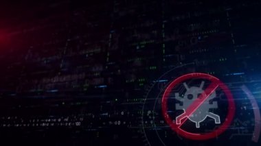 Veri koruma ve virüsten koruma sembolü üçte daha düşük. İçerik için alan ile sorunsuz ve döngülenebilir dijital arka plan. Virüs yasağı, siber güvenlik ve bilgisayar güvenliği soyut fütüristik kavramı.