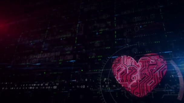 Símbolo Del Corazón Cibernético Tercios Inferiores Fondo Digital Inconsútil Loopable — Vídeo de stock