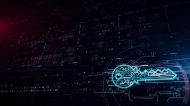 Anahtar sembolü alt üçte ile siber güvenlik. İçerik için alan ile sorunsuz ve döngülenebilir dijital arka plan. Bilgisayar güvenliği, şifreleme ve parola koruması nın soyut fütüristik konsepti.