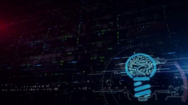 Ampul sembolü ile yeni fikir kavramı alt üçte. İçerik için alan ile sorunsuz ve döngülenebilir dijital arka plan. Soyut fütüristik yaratıcılık, buluş ve yenilik kavramı.