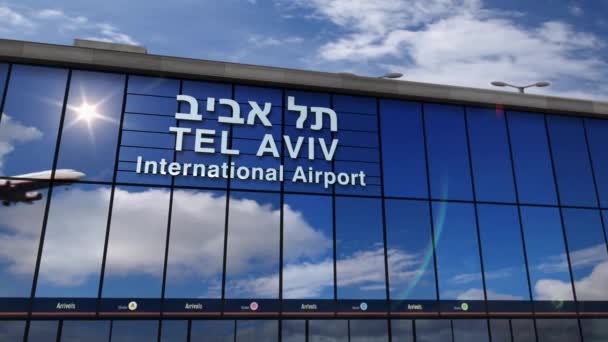 Aviones Reacción Aterrizando Tel Aviv Israel Animación Renderizado Llegada Ciudad — Vídeos de Stock