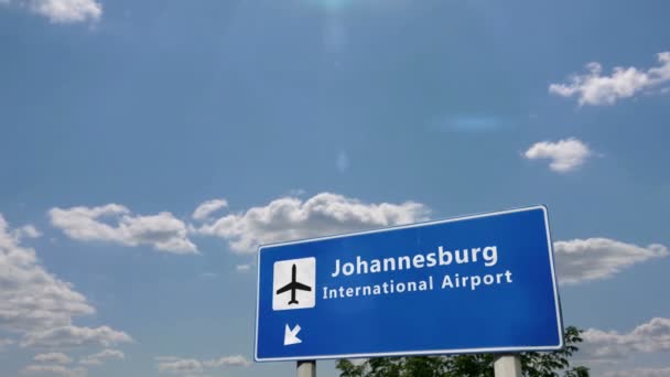 Vliegtuig Landing Johannesburg Zuid Afrika Rsa Aankomst Stad Met Luchthaven — Stockvideo