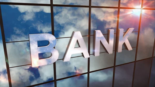 Bank glazen wolkenkrabber met gespiegelde hemel — Stockfoto