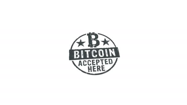 Bitcoin Accepté Ici Timbre Estampage Main Impact Animation Isolée Crypto — Video