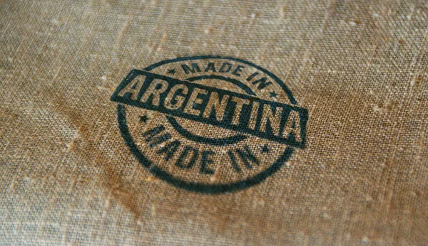 Made Argentina Stamp Printed Linen Sack Factory Manufacturing Production Country — Stock Photo, Image