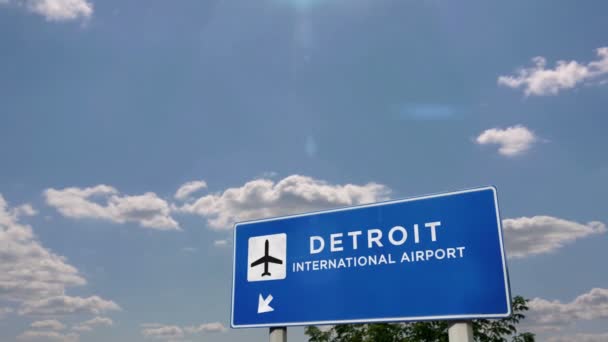 Vliegtuig Landing Detroit Metro Dtw Michigan Usa Aankomst Stad Met — Stockvideo