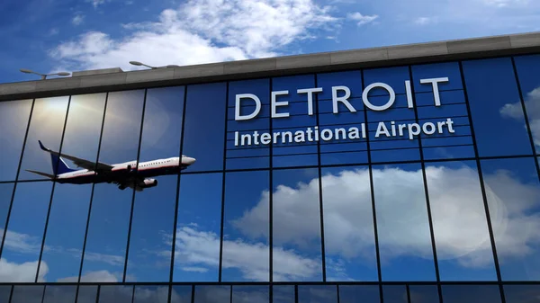 Aviones Reacción Aterrizando Detroit Michigan Estados Unidos Ilustración Representación Llegada — Foto de Stock