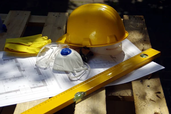Casco Gafas Máscara Guantes Equipos Protección Personal Obra Negocio Industrial — Foto de Stock
