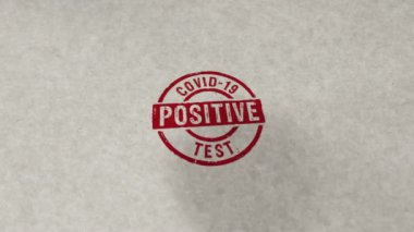 Covid-19 Coronavirus pozitif pul döngüsü ve kusursuz animasyon testi. El damgası darbesi. Virüs enfeksiyonu, tıbbi, araştırma, muayene ve sağlık koruma 3 boyutlu döngü kavramı.