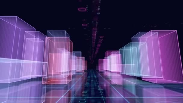 Cyberstad Met Abstracte Hologram Gebouwen Naadloze Lus Rendering Animatie Futuristische — Stockvideo