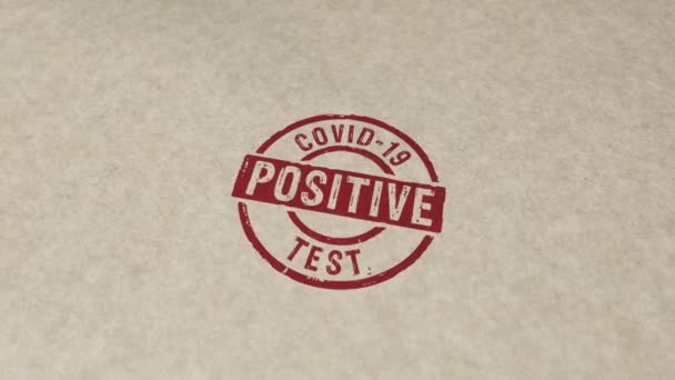 Covid Coronavirus Test Positieve Stempel Met Hand Stampen Impact Animatie — Stockvideo