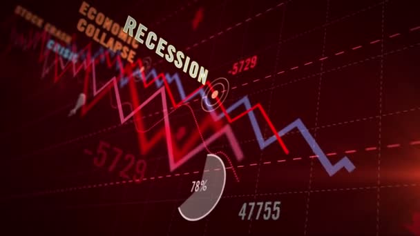 Global Kris Röd Nedanför Diagrammet Affärsstagnation Björnmarknad Börskrasch Finansiell Förlust — Stockvideo