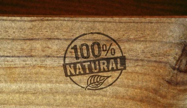 Sello 100 Natural Impreso Caja Madera Ecología Bioalimentación Concepto Dieta —  Fotos de Stock