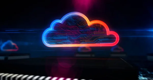 Symbol Digitálního Počítačového Cloudu Kybernetická Technologie Internetové Ukládání Dat Koncepce — Stock fotografie
