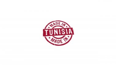 Tunus damgası ve el damgası darbesiyle izole edilmiş animasyon. Fabrika, iş, ihracat, üretim ve üretim ülkesi 3 boyutlu kavram.