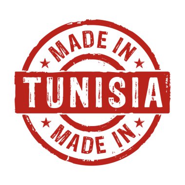 Tunus grunge pul vektör simgesinde üretilmiştir. Fabrika, üretim ve üretim ülkesi konsepti.