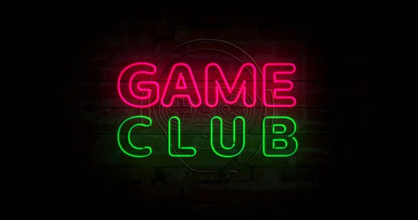 Játék Klub Gamer Szimbólum Neon Szimbólum Téglafalon Villanykörték Videojátékkal Esporttal — Stock Fotó