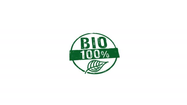 Bio 100 Por Ciento Sello Estampado Mano Impacto Animación Aislada — Vídeos de Stock