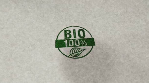 Bio 100 Por Cento Carimbo Loopable Animação Perfeita Impacto Estampagem — Vídeo de Stock