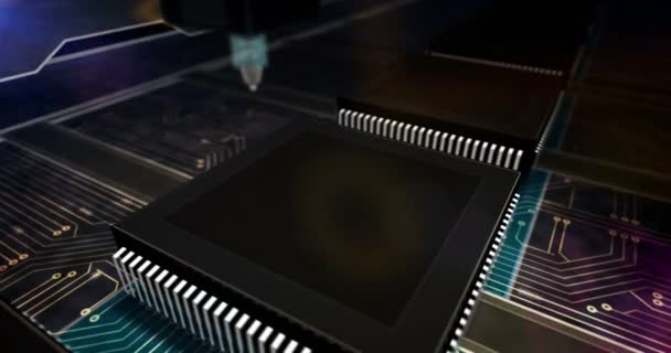 デジタルショッピングカート サイバービジネス マーケティング オンラインショップ 販売技術 未来的なCpu 3Dレンダリングループ可能なシームレス抽象概念アニメーション 焼印のあるコンピュータ工場 — ストック動画