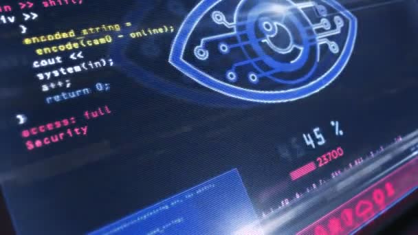 Símbolo Olho Espionagem Cibernética Tela Computador Hacking Controle Vigilância Supervisão — Vídeo de Stock