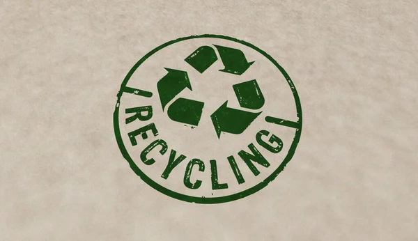 Recycling stamp icons in few color versions. Recycle symbol, arrows, recyclable materials, environmental protection and earth safe concept 3D rendering illustration.