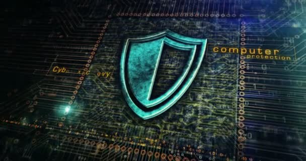 Kybernetická Bezpečnost Počítačová Ochrana Digitální Bezpečnostní Technologie Symbol Kovu Štítu — Stock video
