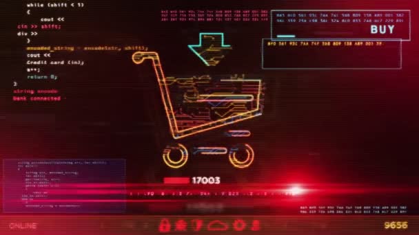 Online Vásárlás Kosár Szimbólummal Számítógép Képernyőjén Cyber Üzlet Digitális Vásárlás — Stock videók