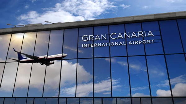 Aviões Jato Pousando Gran Canaria Canária Espanha Ilustração Renderização Chegada — Fotografia de Stock