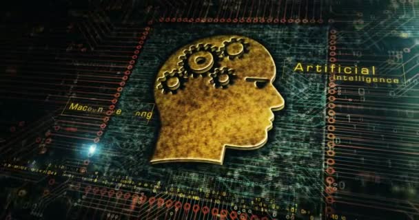Sztuczna Inteligencja Uczenie Maszynowe Cybermózg Technologia Cyfrowa Symbol Metalu Płytce — Wideo stockowe