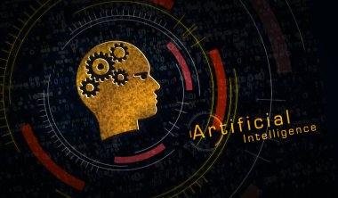 Yapay zeka, makine öğrenme, siber beyin, metal sembollü dijital teknoloji. Soyut konsept 3D resimleme.