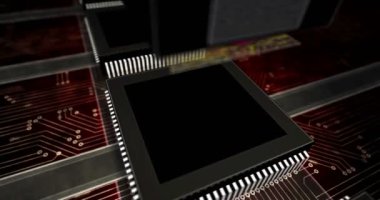 5G mobil iletişim teknolojisi ve internet döngüsü kavramı. Metal sembol işlemci fabrikası kabartması. Soyut 3d görüntüleme döngüsü ve kusursuz canlandırma.
