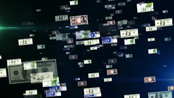 瑞士法郎钞票无缝易碎3D隧道动画 全球经济 货币的飞行循环概念背景 — 图库视频影像