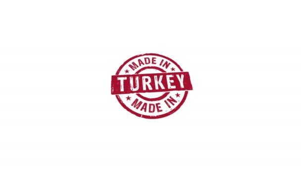 Gemaakt Turkije Stempel Hand Stempelen Impact Geïsoleerde Animatie Fabriek Productie — Stockvideo