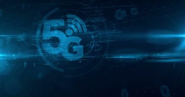 5G mobil telekomünikasyon, kablosuz internet, iletişim teknolojisi ve yüksek hızlı telefon ağı döngüsü kavramı. Gelecekçi soyut 3d mavi tüneli çevrilebilir ve kusursuz bir animasyon haline getiriyor.