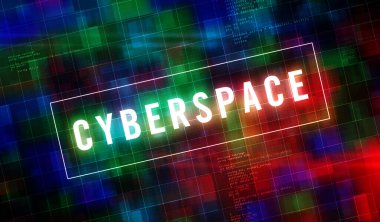 Siber uzay, dijital dünya ve sanal gerçeklik fütüristik kavram. Soyut 3d canlandırma çizimi.