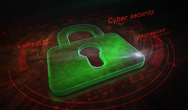 Cyber security, computer protection, digital safety technology with padlock metal symbols. Abstract concept 3d rendering illustration.