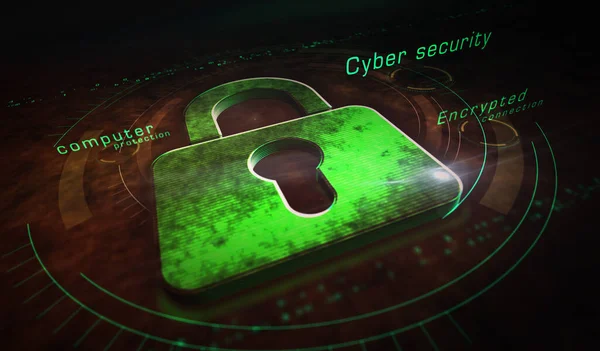 Cyber security, computer protection, digital safety technology with padlock metal symbols. Abstract concept 3d rendering illustration.