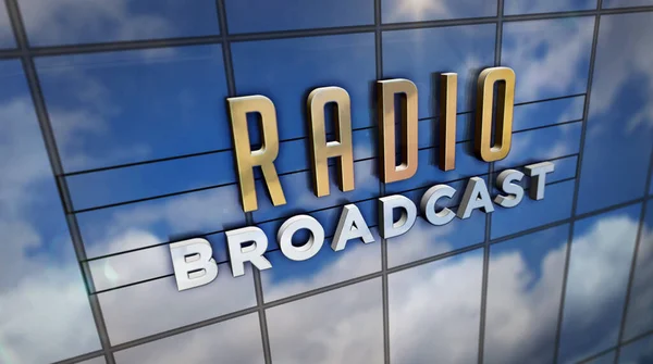 Radio Broadcast Sign Glass Building Broadcasting Station Air News Media — Stock Photo, Image