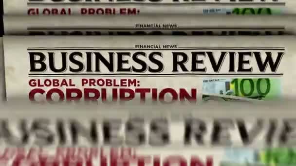 Корупція Глобальній Проблемі Бізнесу Припинення Шахрайства Відмивання Грошей Щоденний Газетний — стокове відео