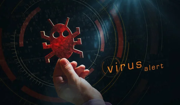 Computervirusaanval Cyberbeveiliging Malware Misdaad Spionage Software Technologie Met Digitale Worm — Stockfoto