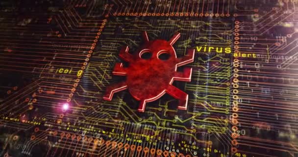 Atak Wirusów Komputerowych Cyberbezpieczeństwo Złośliwe Oprogramowanie Przestępczość Szpiegowanie Technologii Oprogramowania — Wideo stockowe