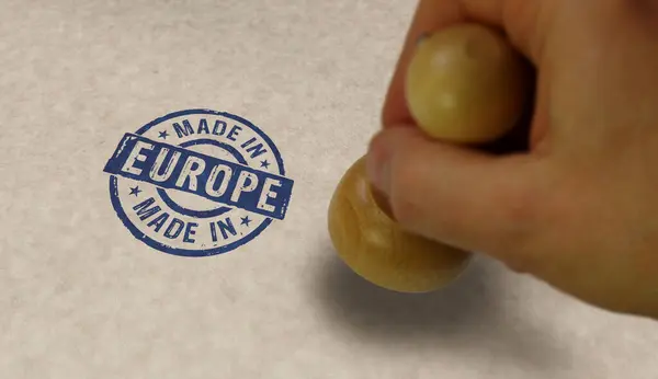 Feito Europa União Europeia Carimbar Carimbar Mão Conceito País Fábrica — Fotografia de Stock