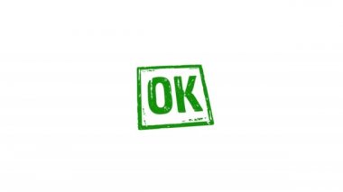 Tamam onaylı pul ve el damgası darbesi izole edilmiş animasyon. Belge kabul edildi, kontrol edildi, kabul edildi ve başarı 3D sunuldu. Alfa mat kanalı.