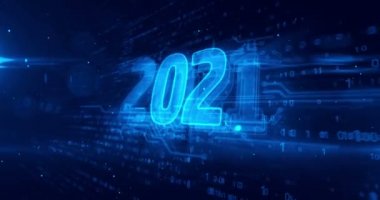 2021 yıl, yeni siber tasarım animasyonu. Gelecekçi soyut 3D canlandırma kavramı.