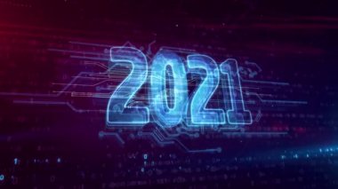 2021 yıl, yeni siber tasarım animasyonu. Soyut döngü ve pürüzsüz 3d canlandırma canlandırması.