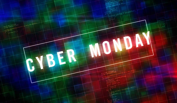 Siber Pazartesi, büyük satış ve müthiş promosyon fütüristik konsepti. Soyut 3d canlandırma çizimi.