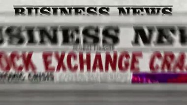 Borsa çöküşü iş haberleri. Gazeteler döngüsel ve kusursuz animasyon basıyor ve yayıyor. Ekonomik kriz, piyasa çöküşü ve finansal medya üretimi soyut kavram.