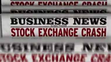 Borsa çöküşü iş haberleri. Piyasa çöküntüsü basılı ve animasyon yayan gazeteler. Ekonomik kriz ve piyasa çöküşü retro medya üretimi soyut kavram.