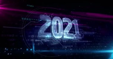 2021 yıl, yeni siber tasarım animasyonu. Gelecekçi soyut 3d biçimlendirilebilir döngü ve kusursuz animasyon.